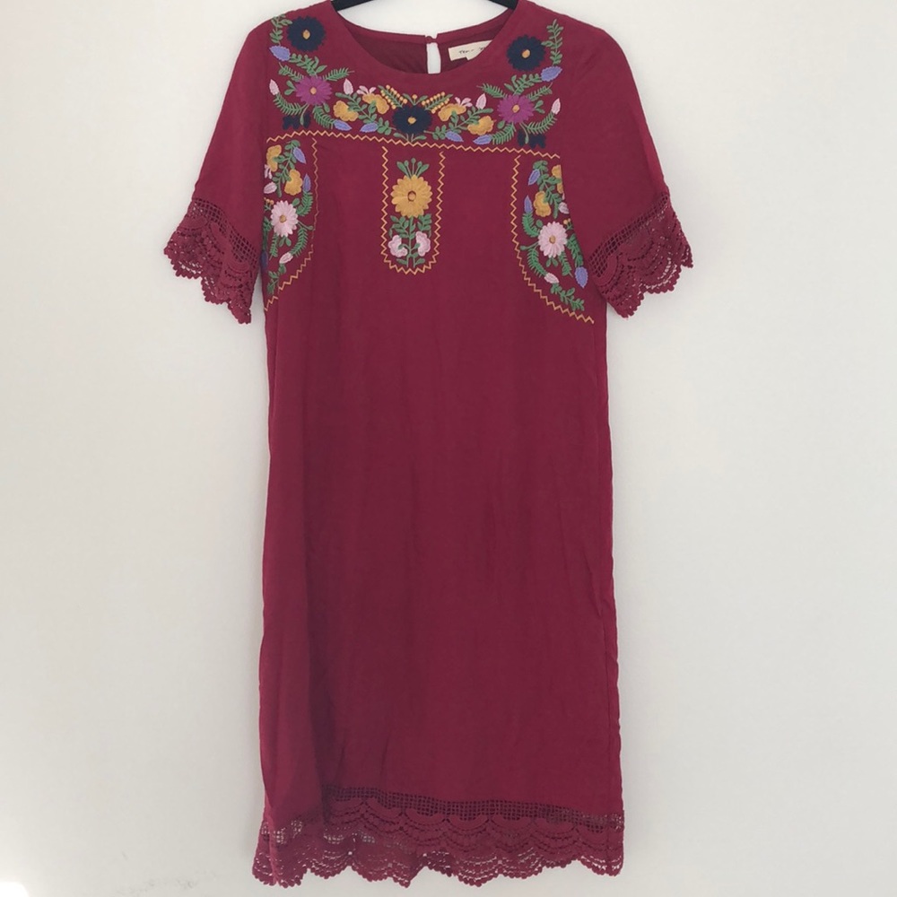 Burgundy embroidered dress